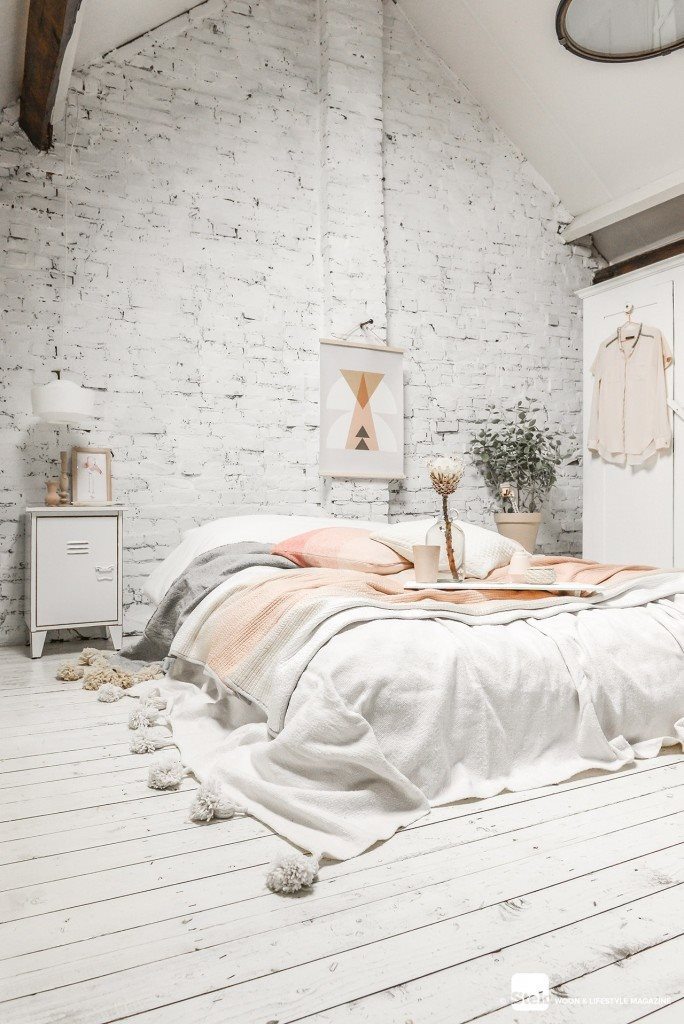 attic-bedroom-design-with-whitewashed-brick-wall